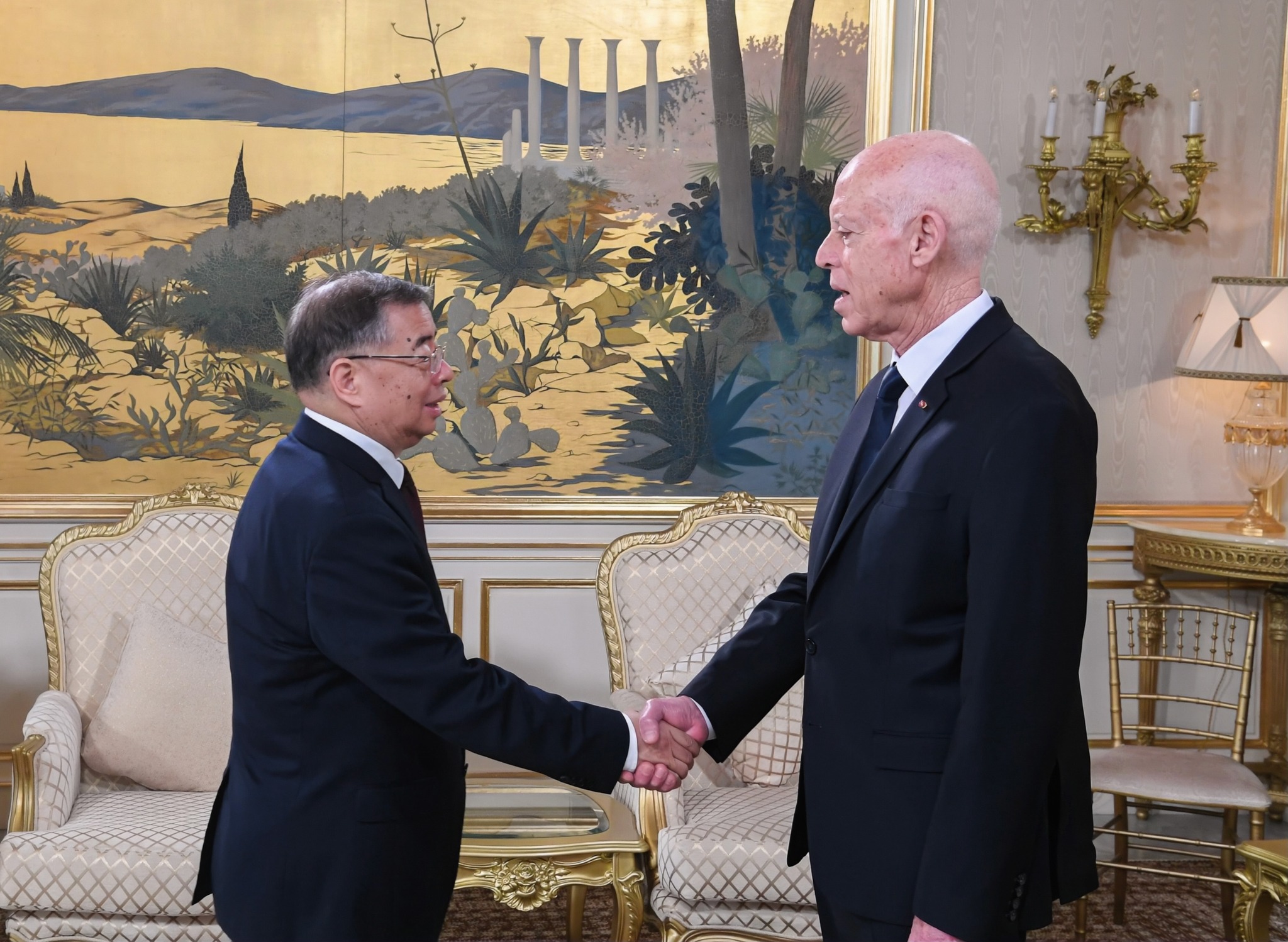 رئيس الجمهورية قيس سعيّد يستقبل السيد لي شولي "Li Shulei" عضو المكتب السياسي وعضو اللجنة المركزية للحزب الشيوعي الصيني ووزير دائرة الإعلام بها