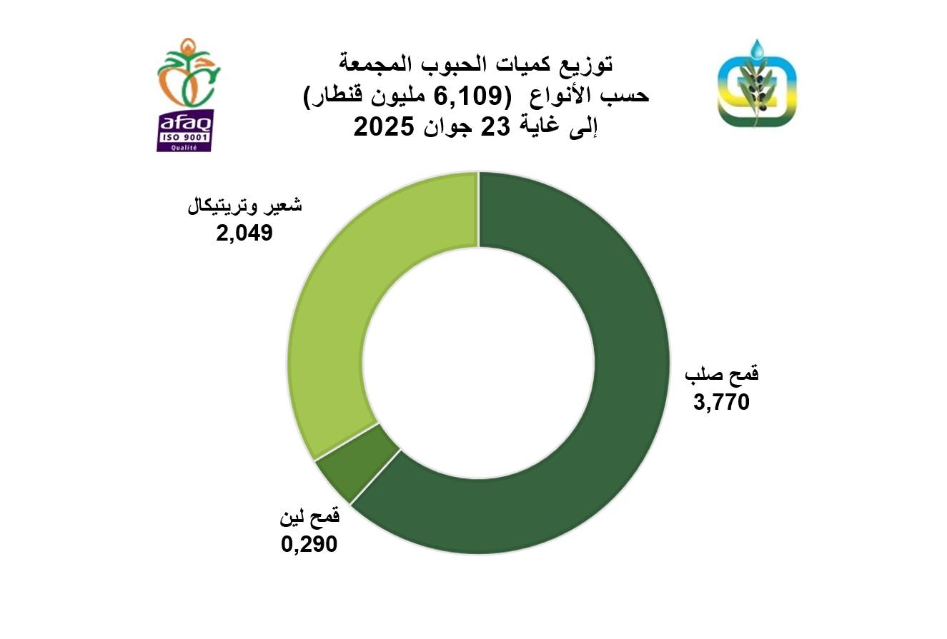 تجميع أكثر من 6 مليون قنطار من الحبوب إلى غاية 23 جوان 2025